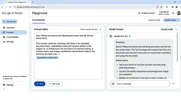 Google AI Studio Prompt interface
