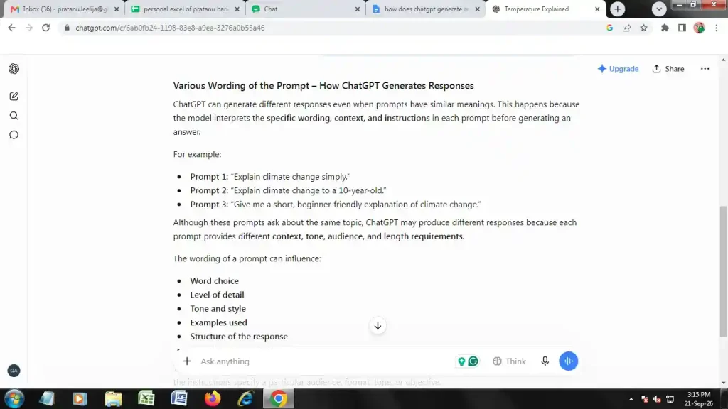  Various wording of the prompt